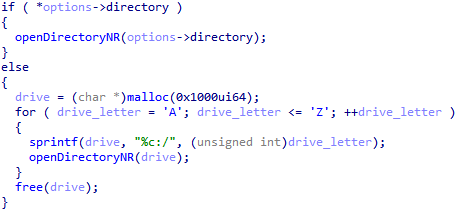 Pseudocode selecting the directory to walk based on the -d option
