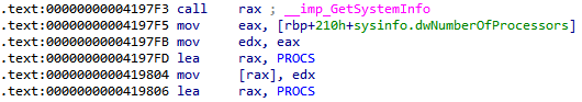 IDA: GetSystemInfo reading dwNumberOfProcessors into the PROCS global