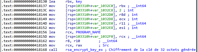 IDA: rsa_encrypt_key_ex wrapping the per-file secrets with the RSA public key (1/4)