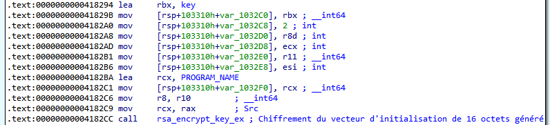 IDA: rsa_encrypt_key_ex wrapping the per-file secrets with the RSA public key (3/4)