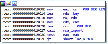 IDA: rsa_import loading the hardcoded RSA public key and its size