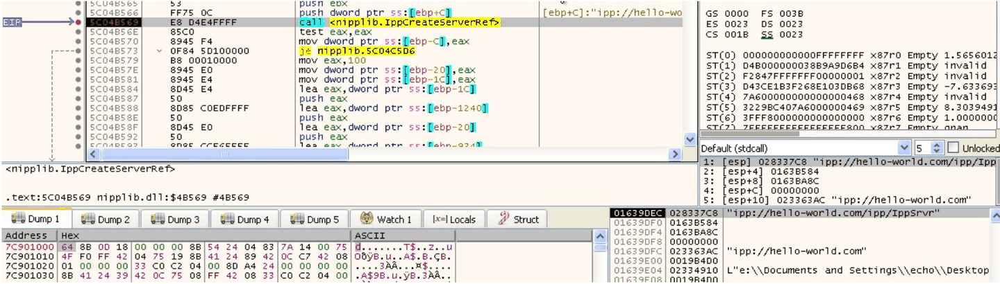 The stack at that breakpoint, showing the URL parameter