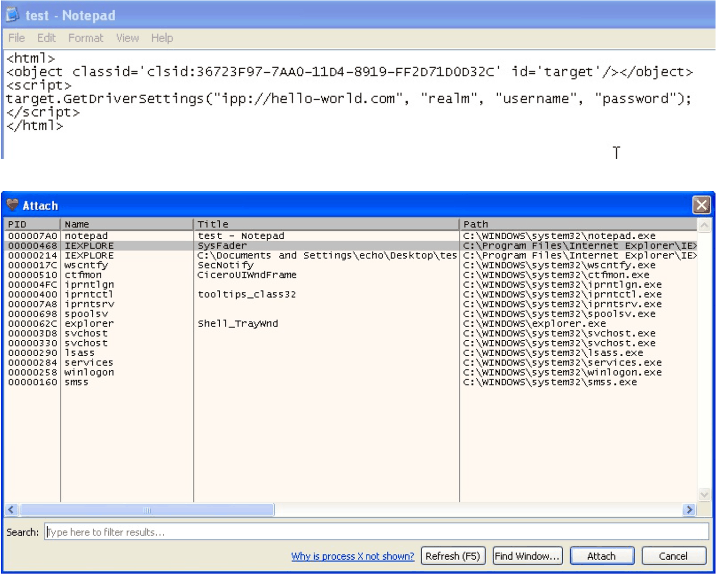 Breakpoint set on the IppCreateServerRef call