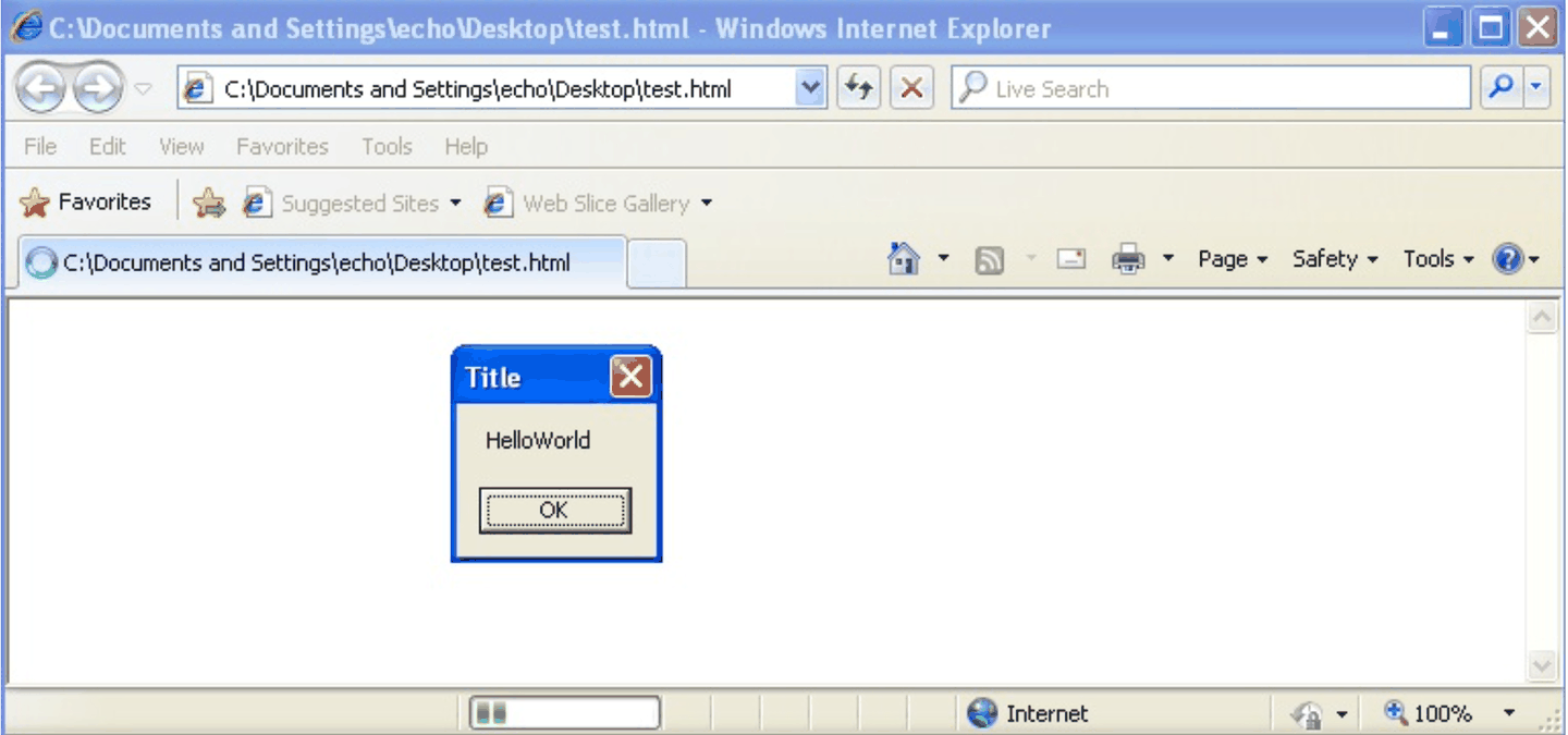 A message box raised from a local HTML page through the controller